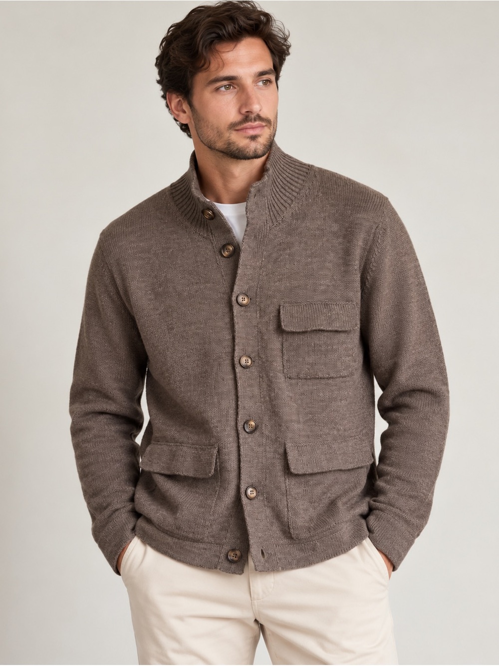 SAND Copenhagen Ken Knitted Wool Blend Cardigan Brown | Approx. Size M